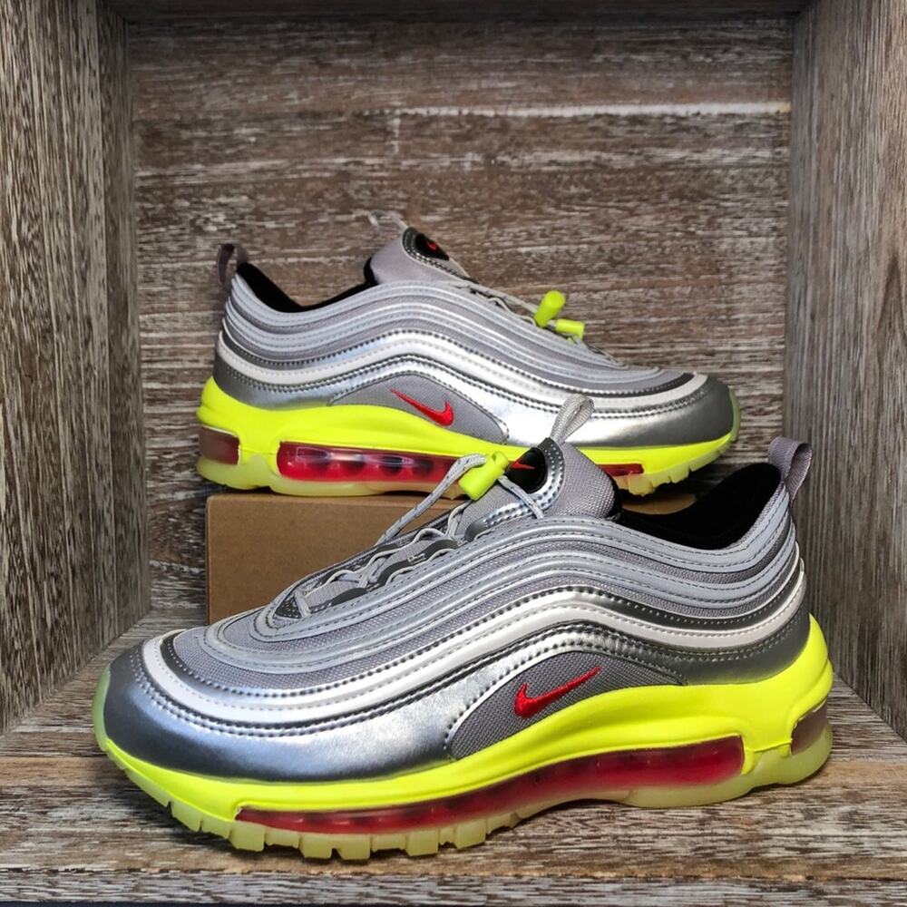 Nike Air Max 97 RFT Laceless Shoes GS Silver Volt Size 4.5Y Womens 6 BQ8437-002